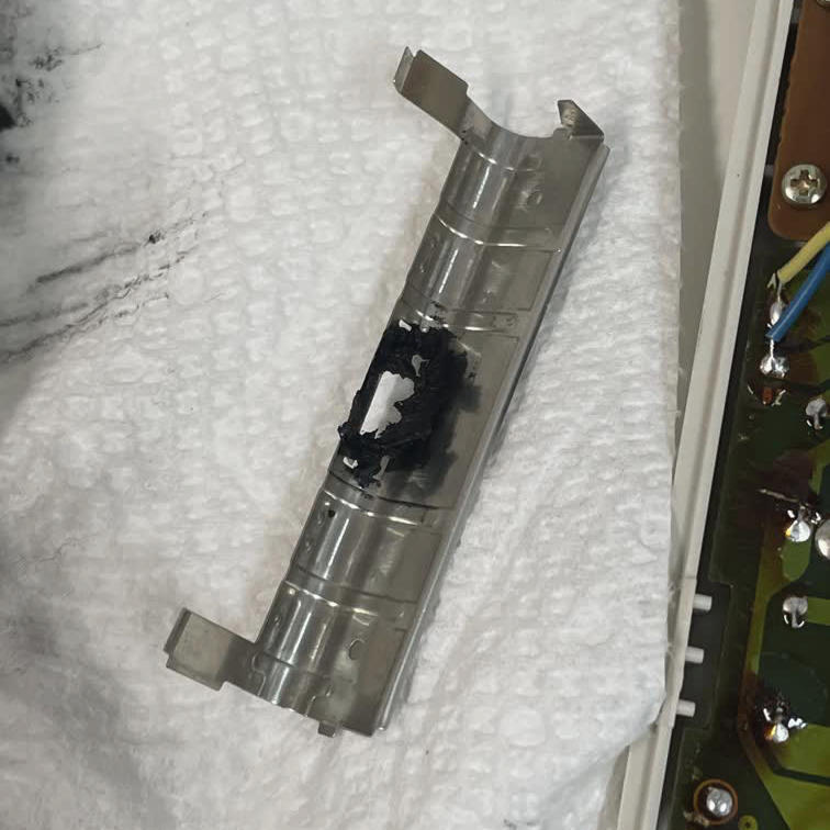 The melted rubber cylinder in the printer module